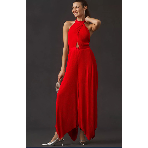 NWT Anthropologie Plisse Halter Jumpsuit - 12 - Picture 1 of 5